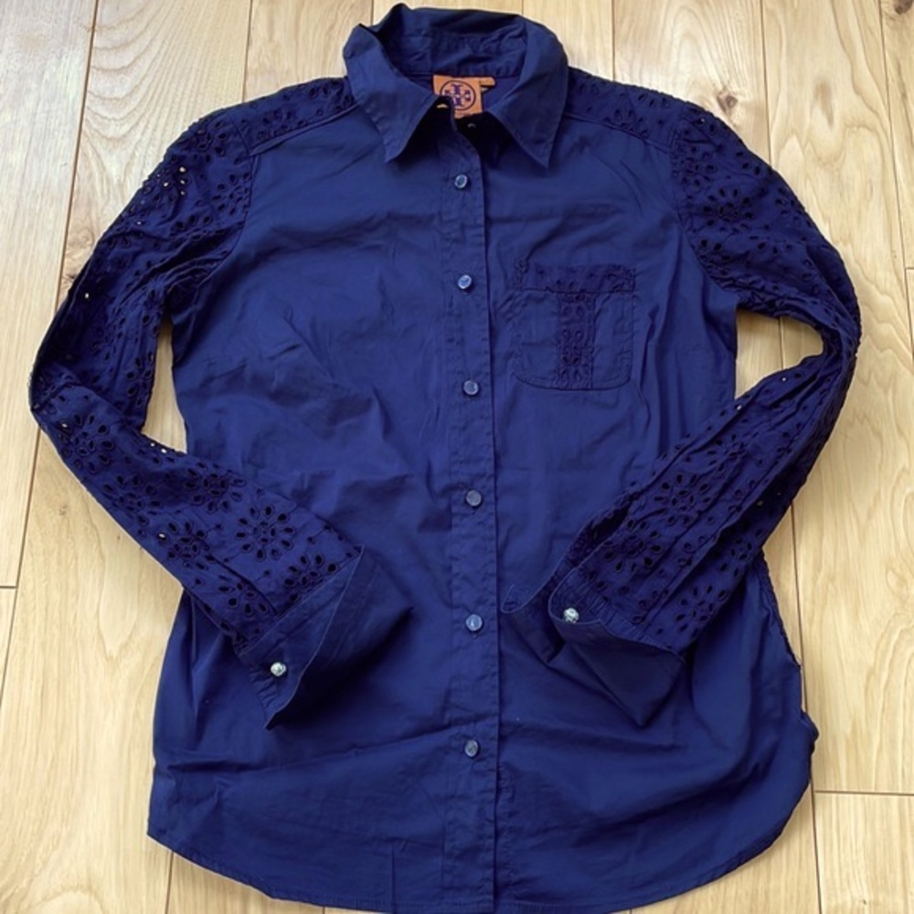 Navy Tory Burch Eyelet Blouse